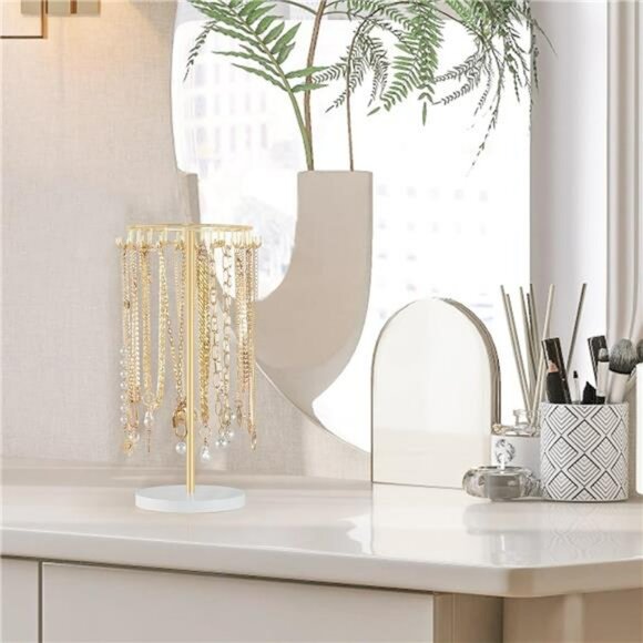 Gold Metal Necklace Holder Jewelry Stand Organizer with 22 Hooks Storage - Picture 6 of 7